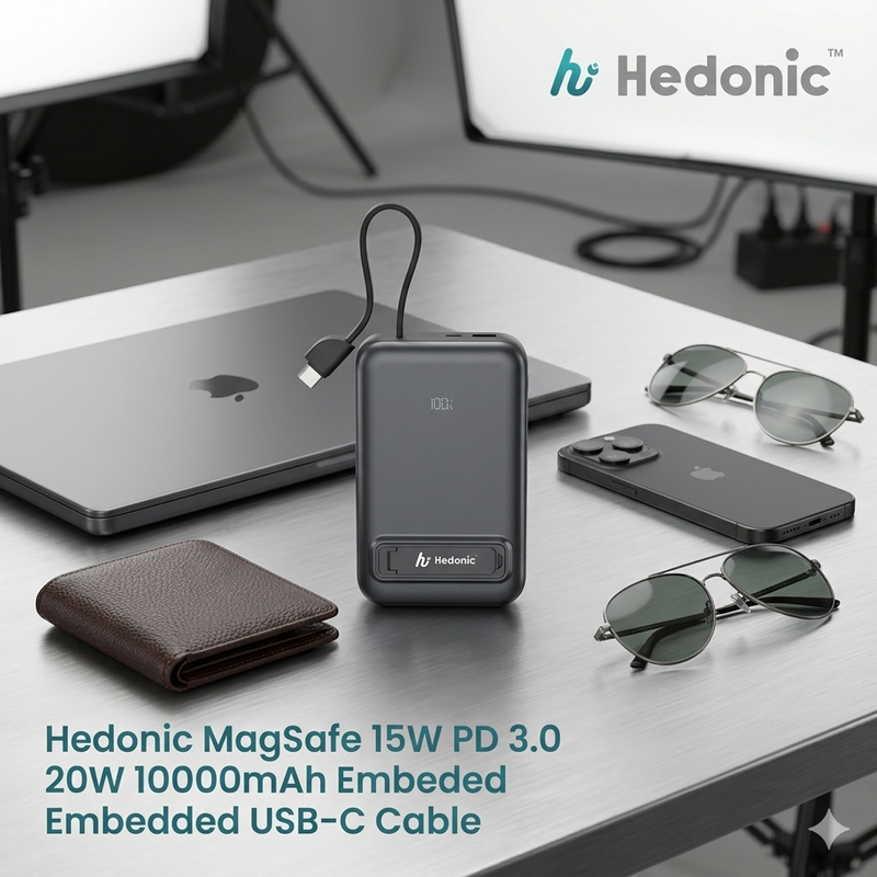 Hedonic P721P 10000mAh MagSafe 15W 磁吸自帶線支架行動電源|PD 20W・CCC QR Code