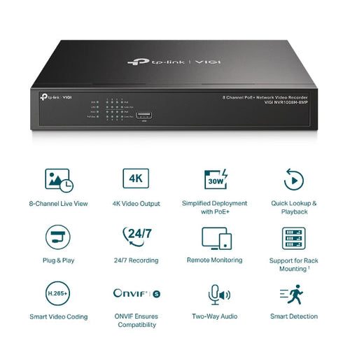 VIGI NVR1008H-8MP - VIGI 8 路 PoE+ 網路監控主機/監視器主機(NVR)