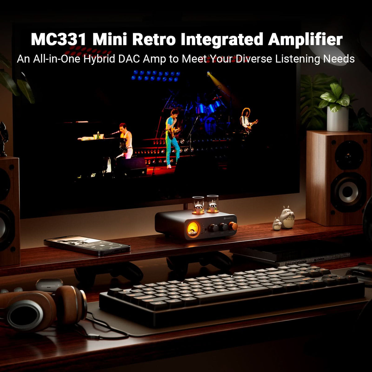 Fosi Audio MC331 真空管解碼前級耳擴 桌面擺放示意