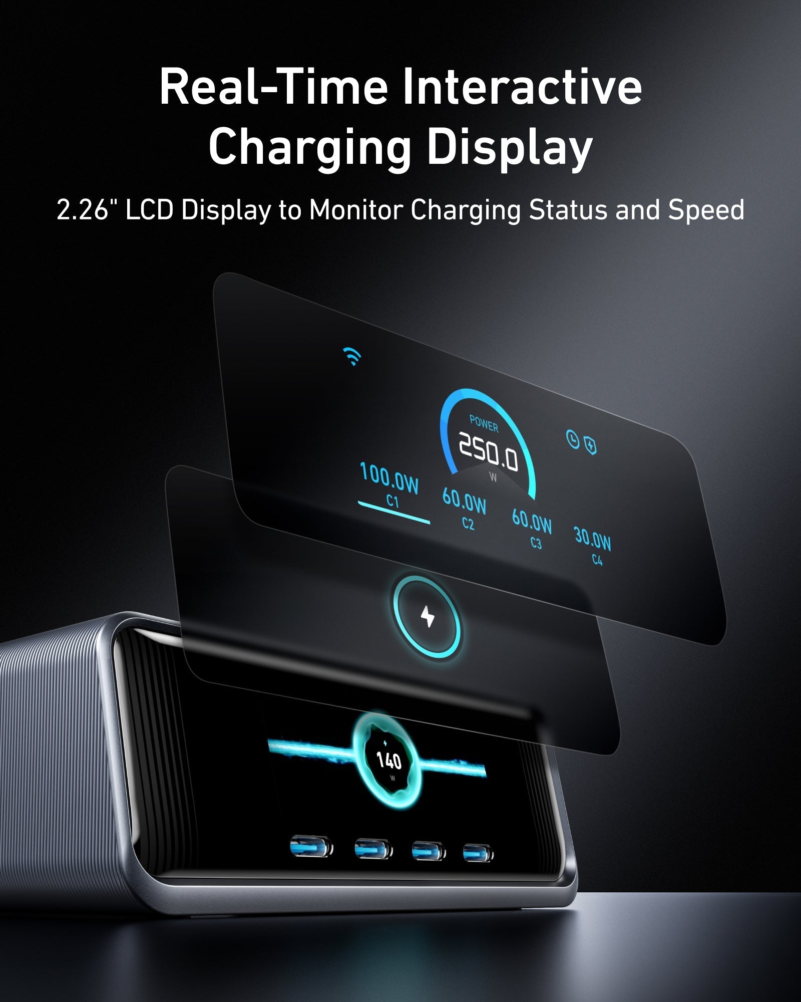 Anker Prime 250W 桌面充電器 LCD 智能顯示屏