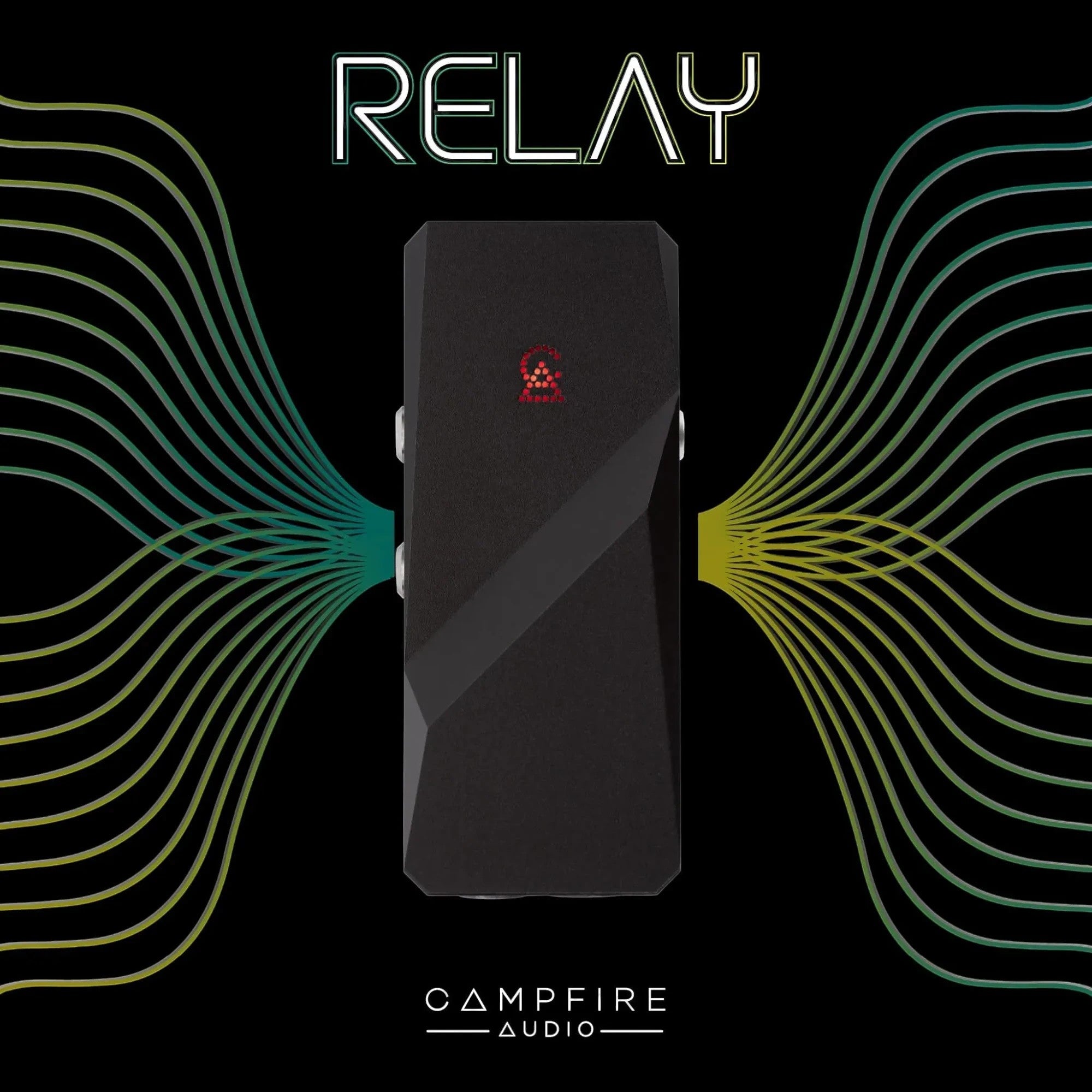 Fine Up 展昇 Campfire Relay portable Hi-Res DAC and amplifier in a sleek black geometric design.