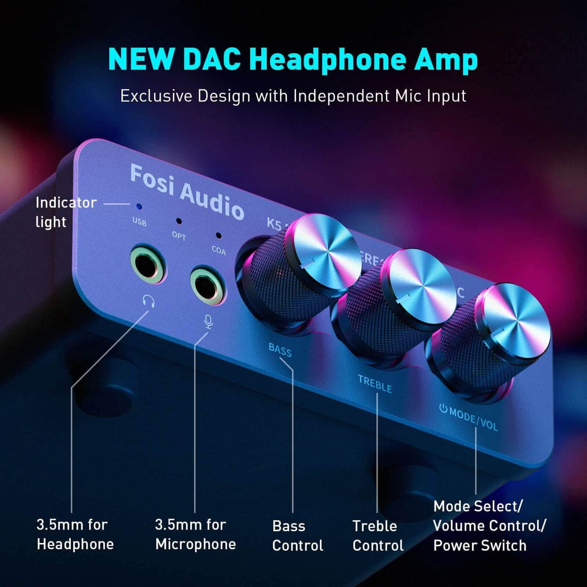 Fosi Audio K5 Pro 電競解碼耳擴 官方產品圖 1