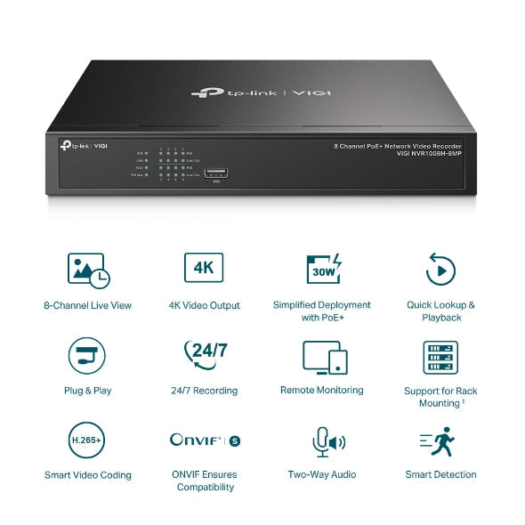 VIGI NVR1008H-8MP - VIGI 8 路 PoE+ 網路監控主機/監視器主機(NVR)